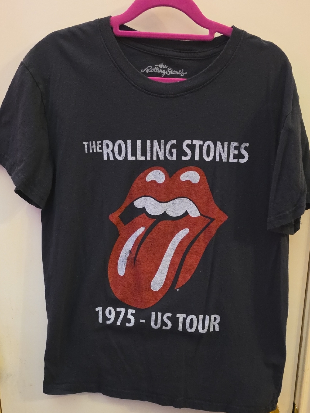 the Rolling Stones Black Short Sleeve Tee with Red Tongue Graphic